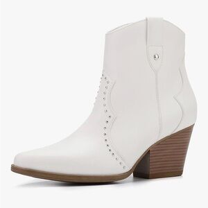 White Western Ankle Bootie with Stud Detail